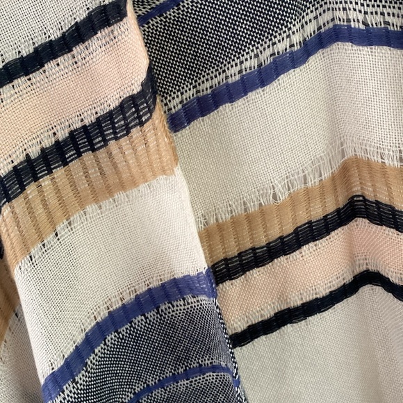 HAPER & LIV open weave stripe open front poncho wrap shawl scarf blue tan beige - Picture 4 of 4
